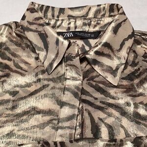 Zara Black and Tan Blouse with Animal Print